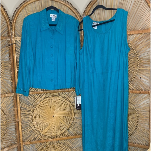 NWT $79 * KSL WOMENS PLUS SIZE TURQUOISE 2 PIECE DRESS AND JACKET * SIZE 22 - Picture 2 of 9